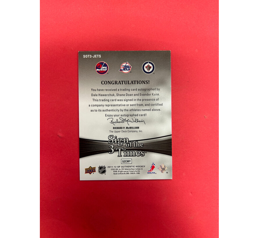 2011-12 SP AUTHENTIC SIGN OF THE TIMES TRIPLE HAWERCHUK / DOAN/ KANE /25