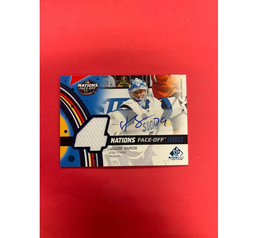 2025-26 SP GAME USED JUSSE SAROS 4 NATIONS FACE OFF JERSEY AUTO
