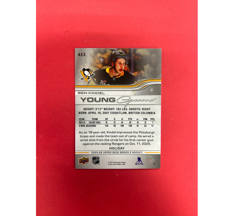 2025-26 UPPER DECK SERIES 2 BEN KINDEL YOUNG GUNS HOLIDAY