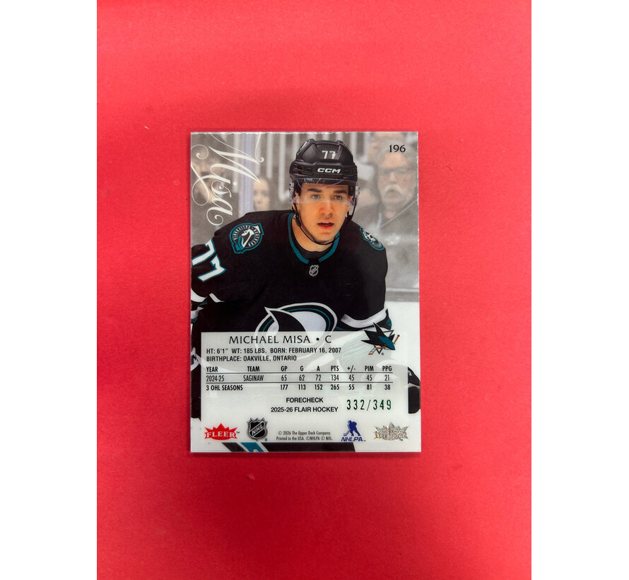 2025-26 UPPER DECK FLAIR MICHAEL MISA FORECHECK LIME /349
