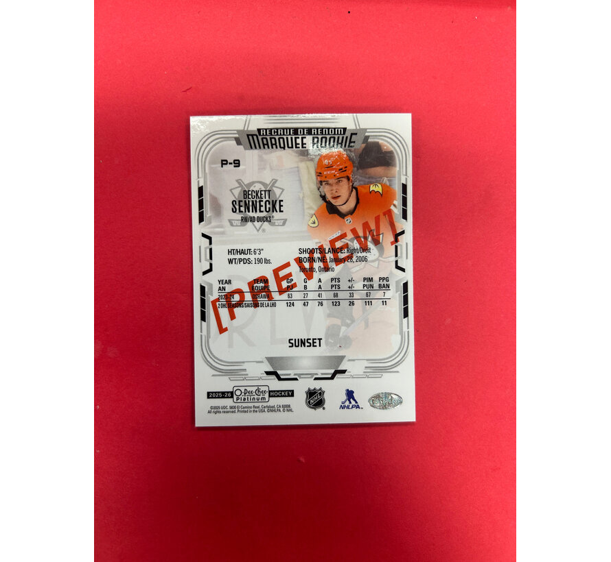 2025-26 O-PEE-CHEE BECKETT SENNECKE MARQUEE ROOKIES PREVIEW SUNSET