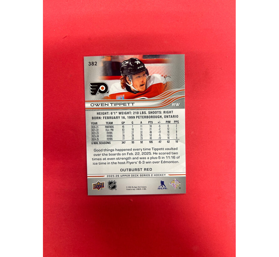 2025-26 UPPER DECK SERIES 2 OWEN TIPPETT RED OUTBURST /25