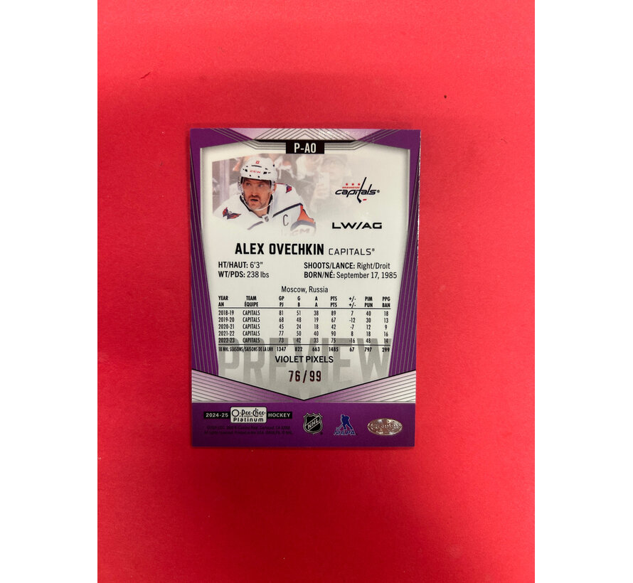 2024-25 OPC PLATINUM ALEX OVECHKIN VIOLET PIXELS /99