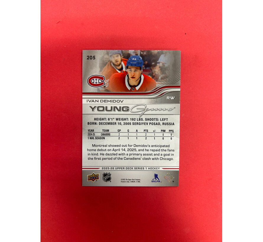 2025-26 UPPER DECK SERIES 1 IVAN DEMIDOV YOUNG GUNS