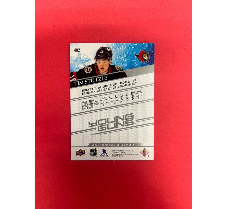 2020-21 UPPER DECK SERIES 2 TIM STUTZLE YOUNG GUNS