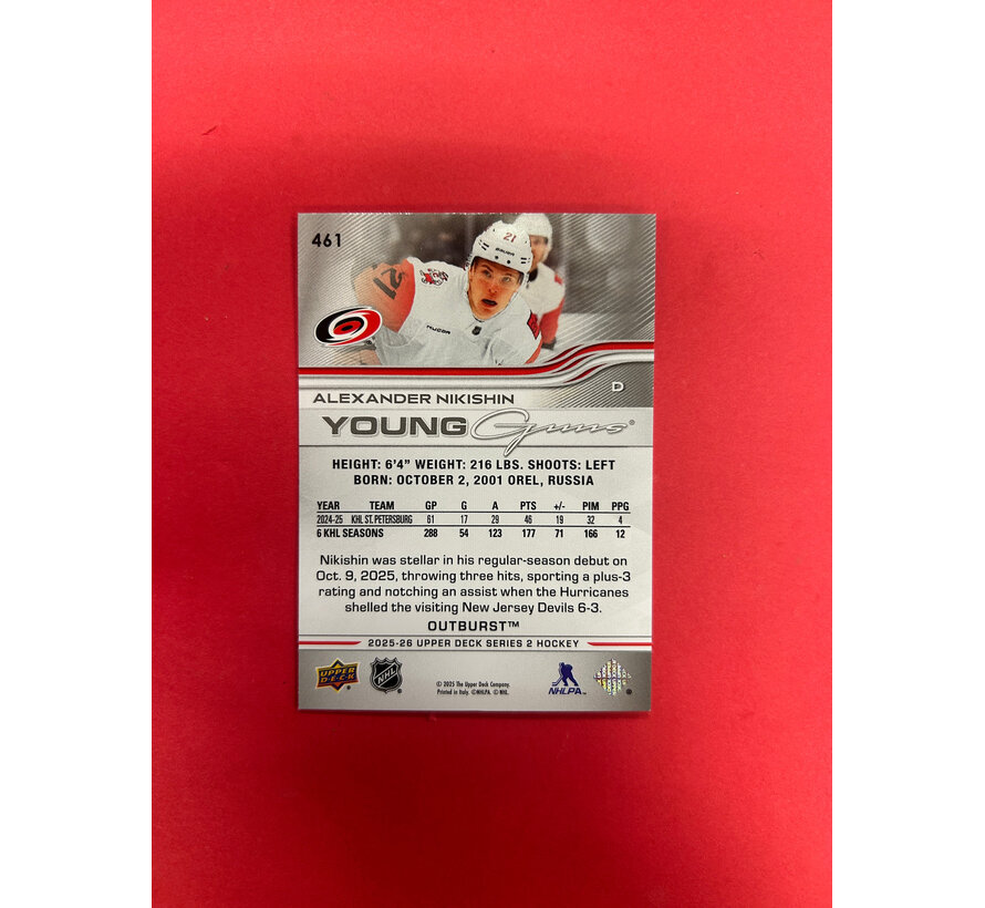 2025-26 UPPER DECK SERIES 2 ALEXANDER NIKISHIN YOUNG GUNS OUTBURST