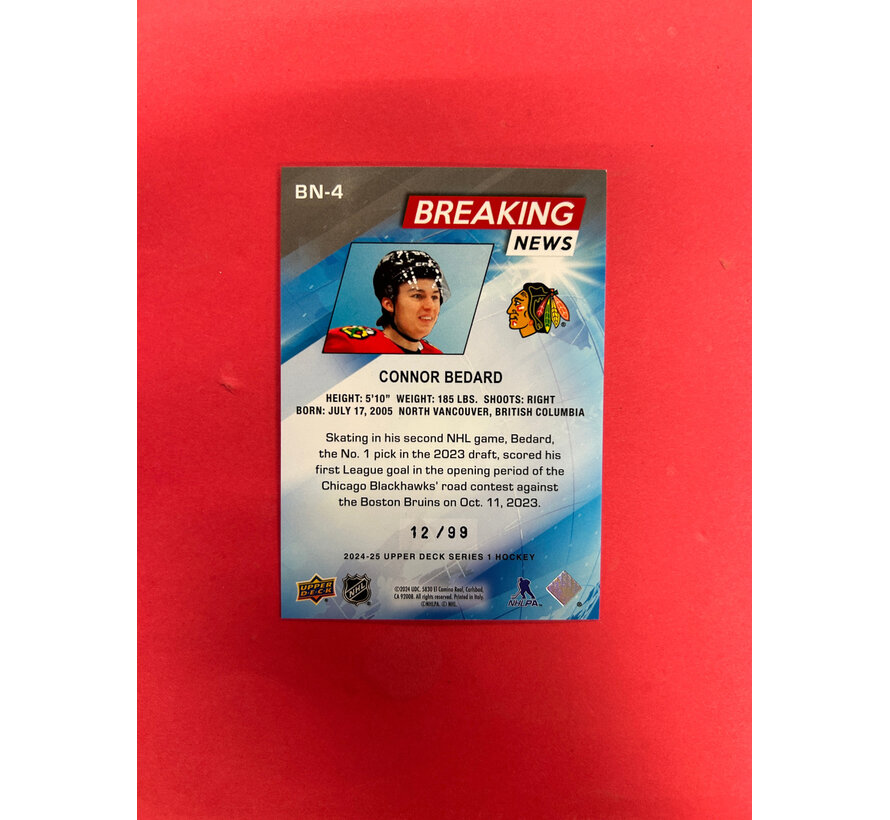 2024-25 UPPER DECK SERIES 1 CONNOR BEDARD BREAKING NEWS /99