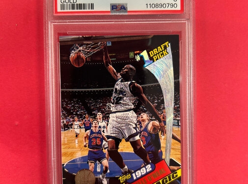 TOPPS 1992 TOPPS ARCHIVES SHAQUILLE O'NEAL GOLD ROOKIE PSA GRADED 8