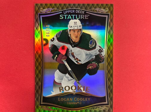 UPPER DECK 2023-24 UPPER DECK STATURE LOGAN COOLEY ROOKIE GOLD /50