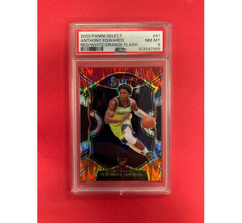 PANINI 2020 PANINI SELECT ANTHONY EDWARDS RED WHITE ORANGE FLASH ROOKIE PSA GRADED 8