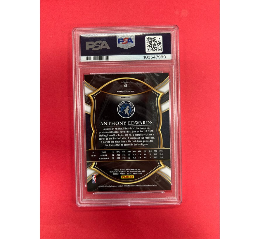 2020 PANINI SELECT ANTHONY EDWARDS RED WHITE ORANGE FLASH ROOKIE PSA GRADED 8