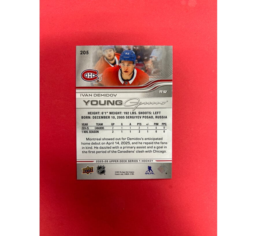 2025-26 UPPER DECK SERIES 1 IVAN DEMIDOV YOUNG GUNS