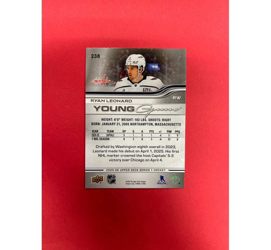 2025-26 UPPER DECK SERIES 1 RYAN LEONARD YOUNG GUNS DELUXE /250