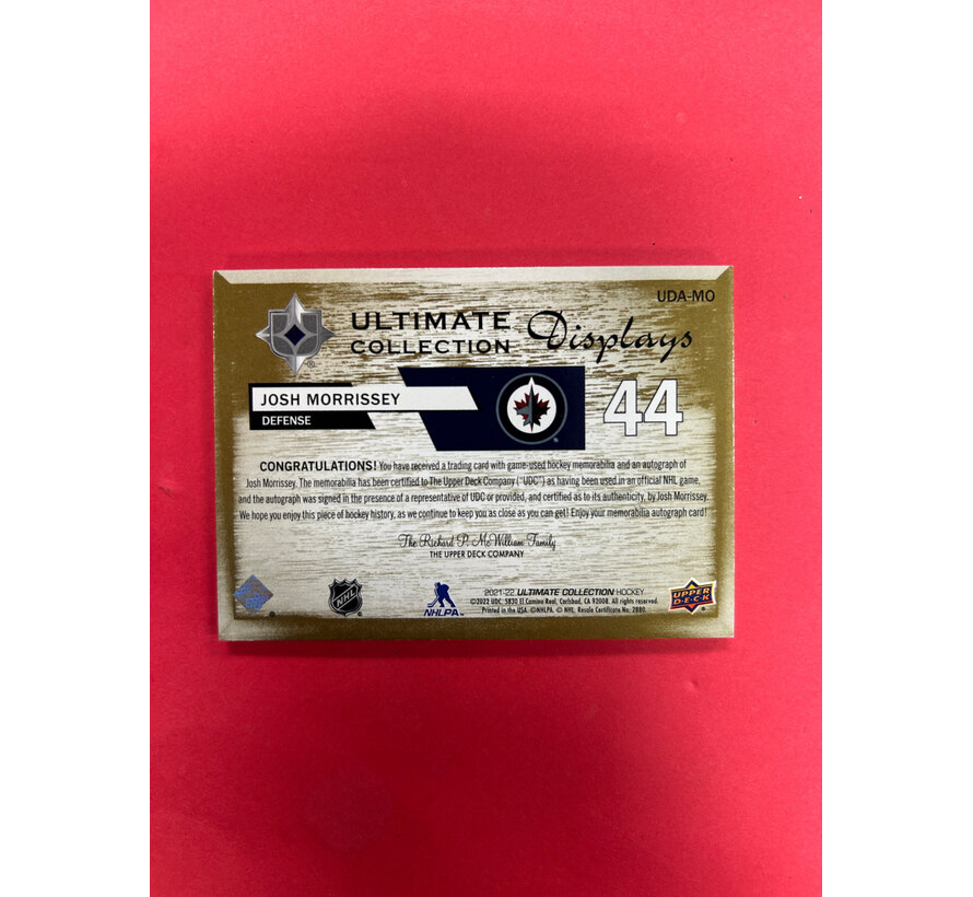 2021-22 UPPER DECK ULTIMATE COLLECTION JOSH MORRISSEY DISPLAYS PATCH AUTO /35