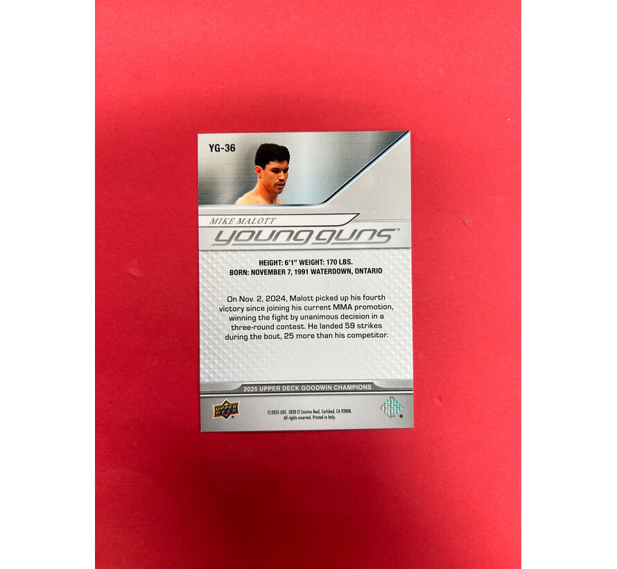 2025 UPPER DECK GOODWIN CHAMPIONS MIKE MALOTT YOUNG GUNS AUTOGRAPHED