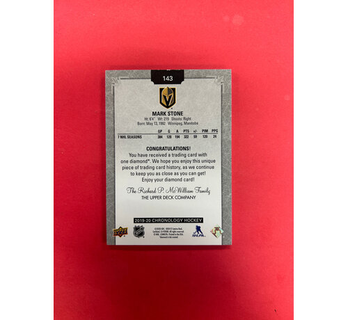 UPPER DECK 2019-20 UPPER DECK CHRONOLOGY MARK STONE DIAMOND RELIC 36/36
