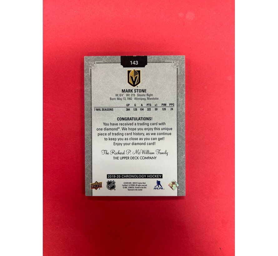 2019-20 UPPER DECK CHRONOLOGY MARK STONE DIAMOND RELIC 36/36