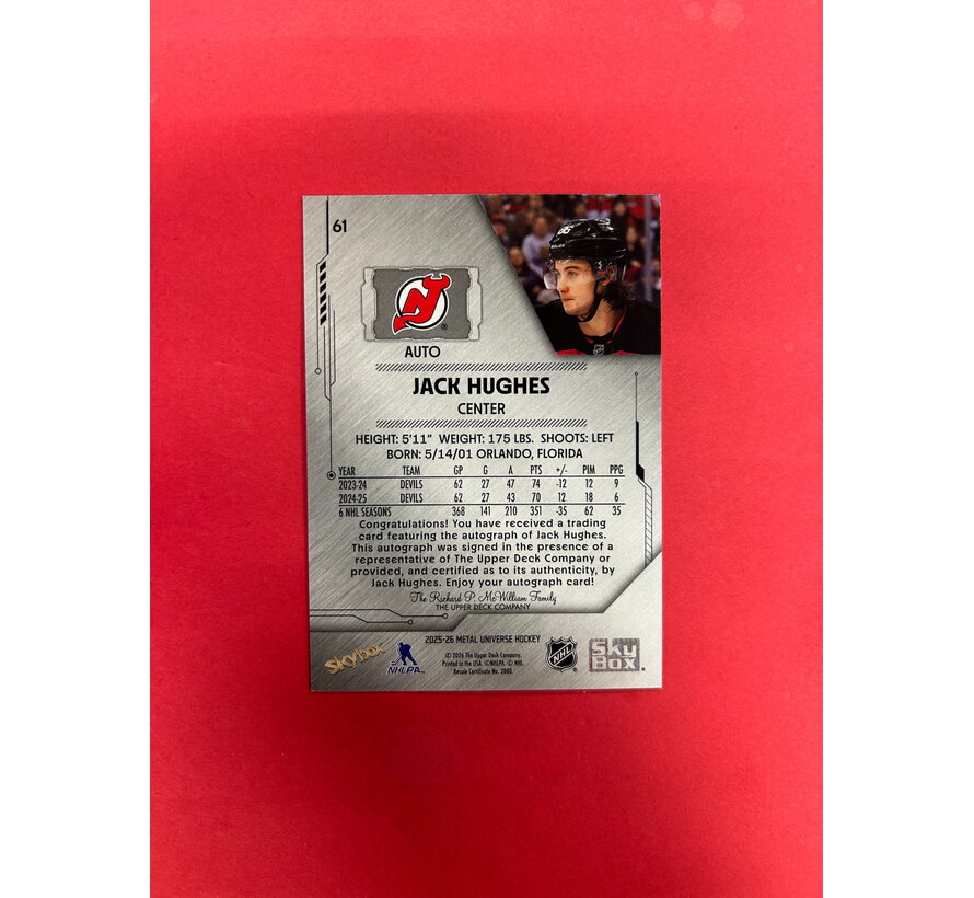2025-26 UPPER DECK METAL UNIVERSE JACK HUGHES AUTOGRAPH