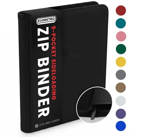 EVORETRO EVORETRO 9-POCKET ZIP-UP TRADING CARD ZIPPER BINDER FOR 360 CARDS BLACK