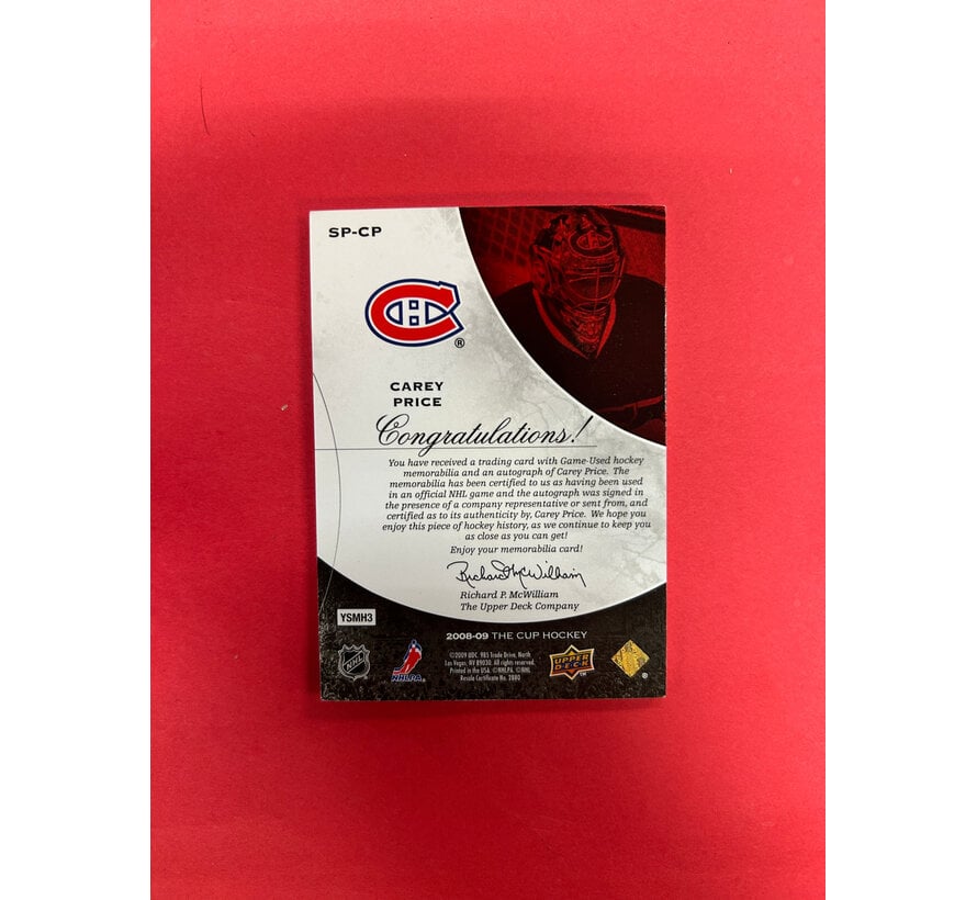 2008-09 UPPER DECK THE CUP CAREY PRICE SIGNATURE PATCHES AUTO PATCH /75