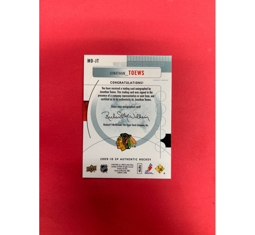 2009-10 SP AUTHENTIC JONATHAN TOEWS MARKS OF DISTINCTION /25