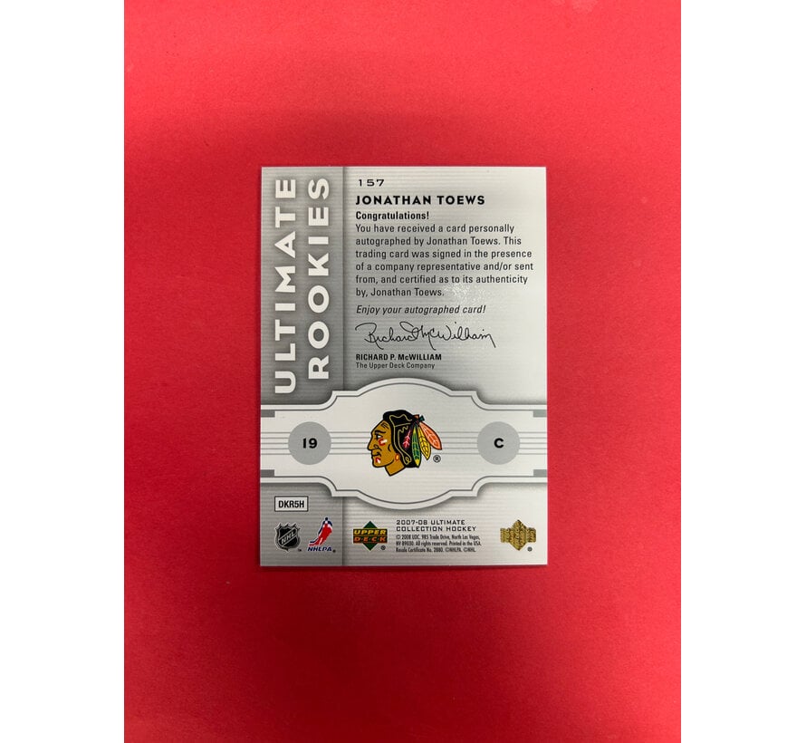2007-08 UPPER DECK ULTIMATE JONATHAN TOEWS ROOKIE AUTO /99