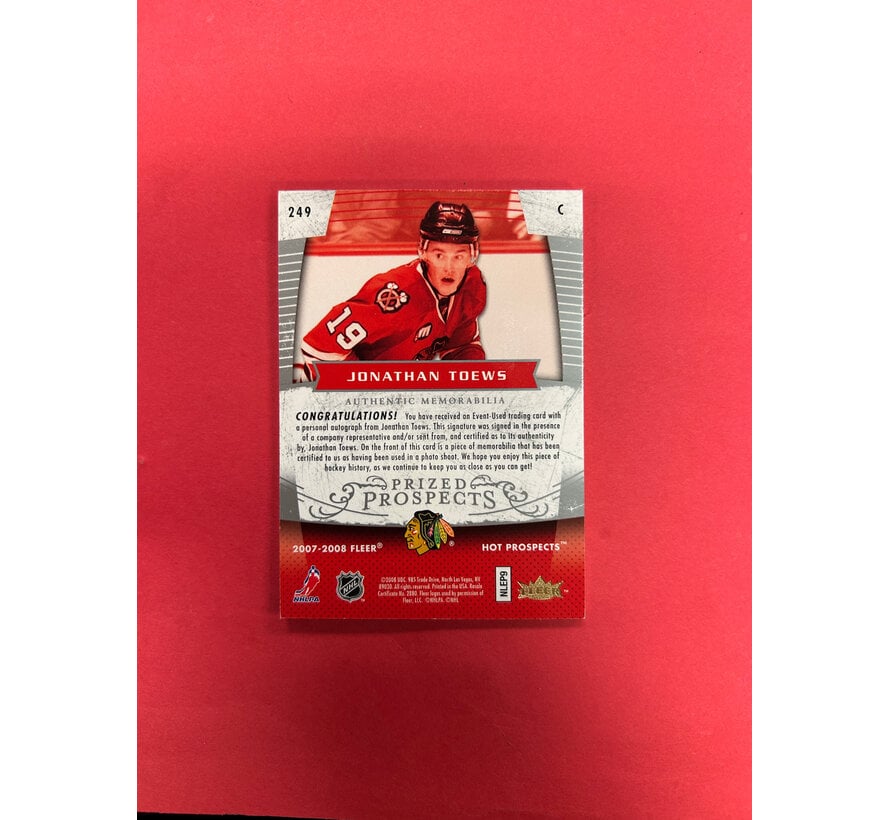 2007-08 FLEER HOT PROSPECTS JONATHAN TOEWS PRIZED PROSPECTS AUTO PATCH /199