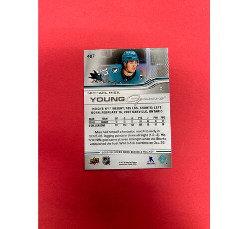 UPPER DECK 2025-26 UPPER DECK SERIES 2 MICHAEL MISA YOUNG GUNS
