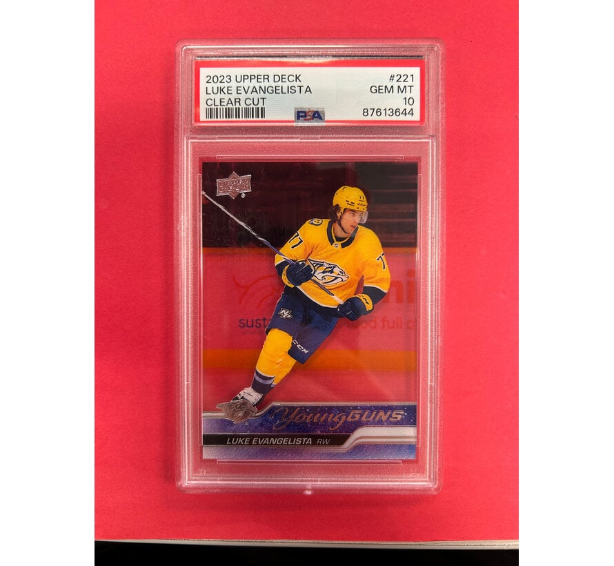 2023 UPPER DECK LUKE EVANGELISTA YOUNG GUNS CLEAR CUT PSA GRADED 10