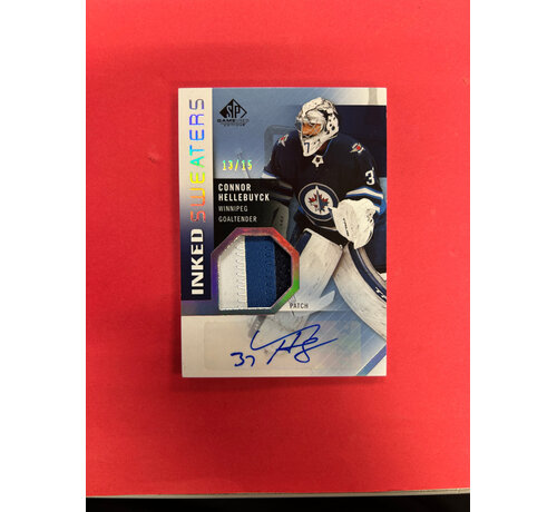 UPPER DECK 2021-22 SP GAME USED CONNOR HELLEBUYCK INKED SWEATERS PATCH AUTO /15