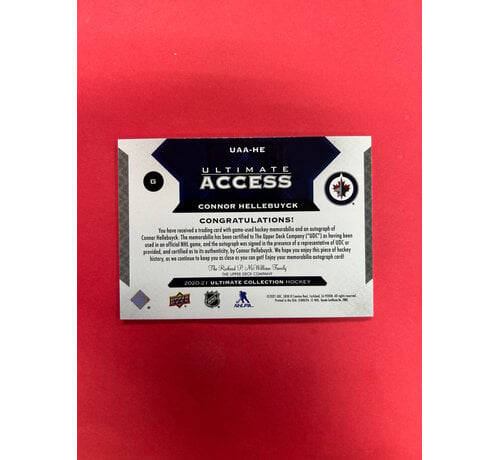 UPPER DECK 2020-21 UPPER DECK ULTIMATE CONNOR HELLEBUYCK ACCESS JERSEY AUTO /65