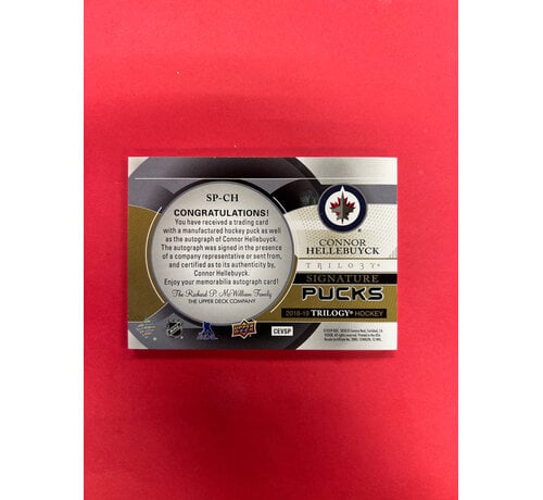UPPER DECK 2018-19 UPPER DECK TRILOGY CONNOR HELLEBUYCK SIGNATURE PUCKS