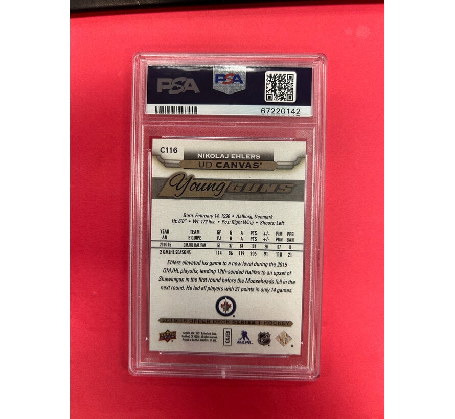 2015 UPPER DECK NIKOLAJ EHLERS YOUNG GUNS CANVAS PSA GRADED 10