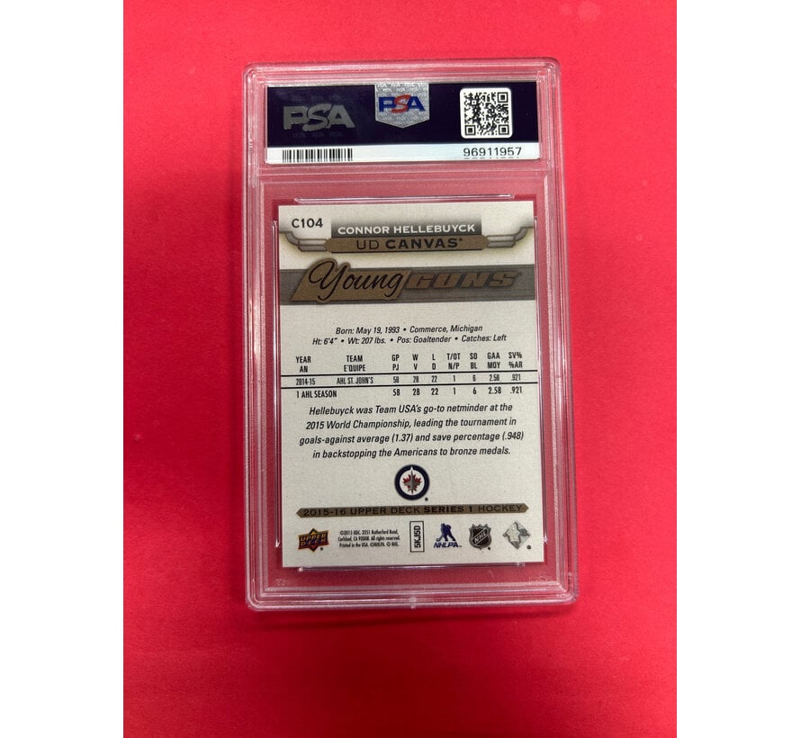 2015 UPPER DECK CONNOR HELLEBUYCK YOUNG GUNS CANVAS PSA GRADED 9
