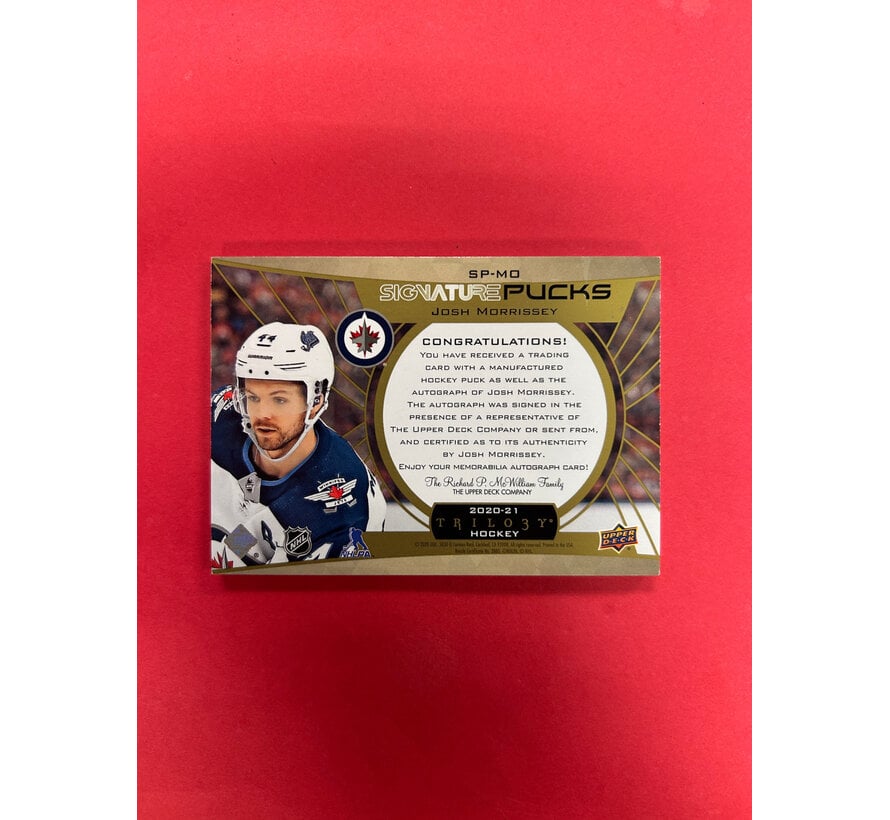 2020-21 UPPER DCK TRILOGY JOSH MORRISSEY  SIGNATURE PUCKS GOLD /24