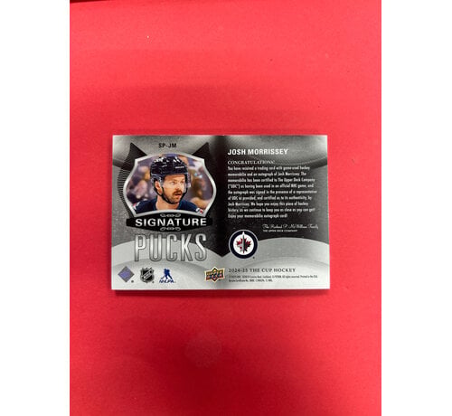 UPPER DECK 2024-25 UPPER DECK THE CUP JOSH MORRISSEY SIGNATURE PUCKS /25