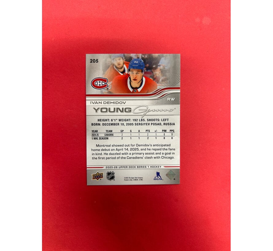 2025-26 UPPER DECK SERIES 1 IVAN DEMIDOV YOUNG GUNS