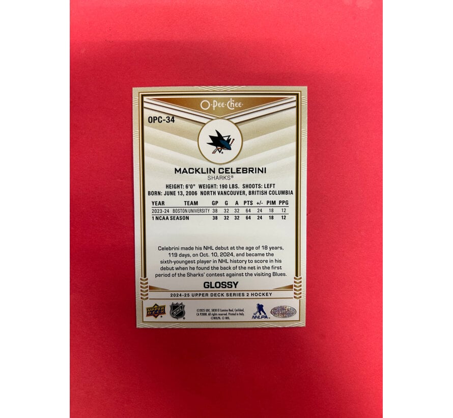 2024-25 UPPER DECK SERIES 2 MACKLIN CELEBRINI GLOSSY ROOKIE GOLD