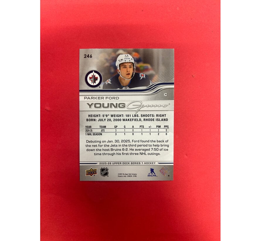2025-26 UPPER DECK SERIES 1 PARKER FORD YOUNG GUNS ERROR NO FOIL