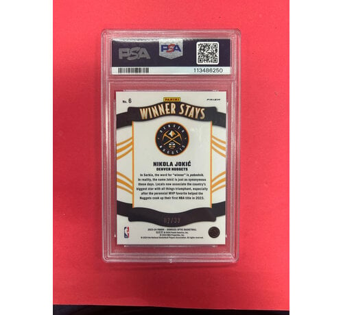 PANINI 2023 DONRUSS OPTIC NIKOLA JOKIC WINNER STAYS ORANGE /35 PSA GRADED 9