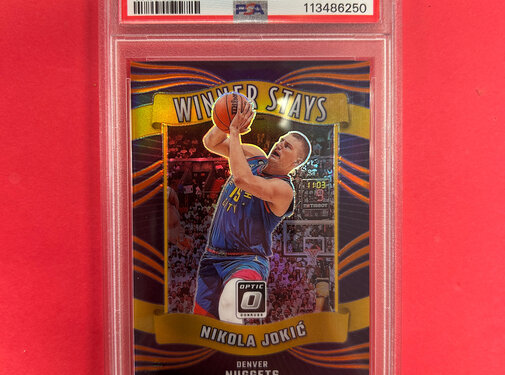 PANINI 2023 DONRUSS OPTIC NIKOLA JOKIC WINNER STAYS ORANGE /35 PSA GRADED 9