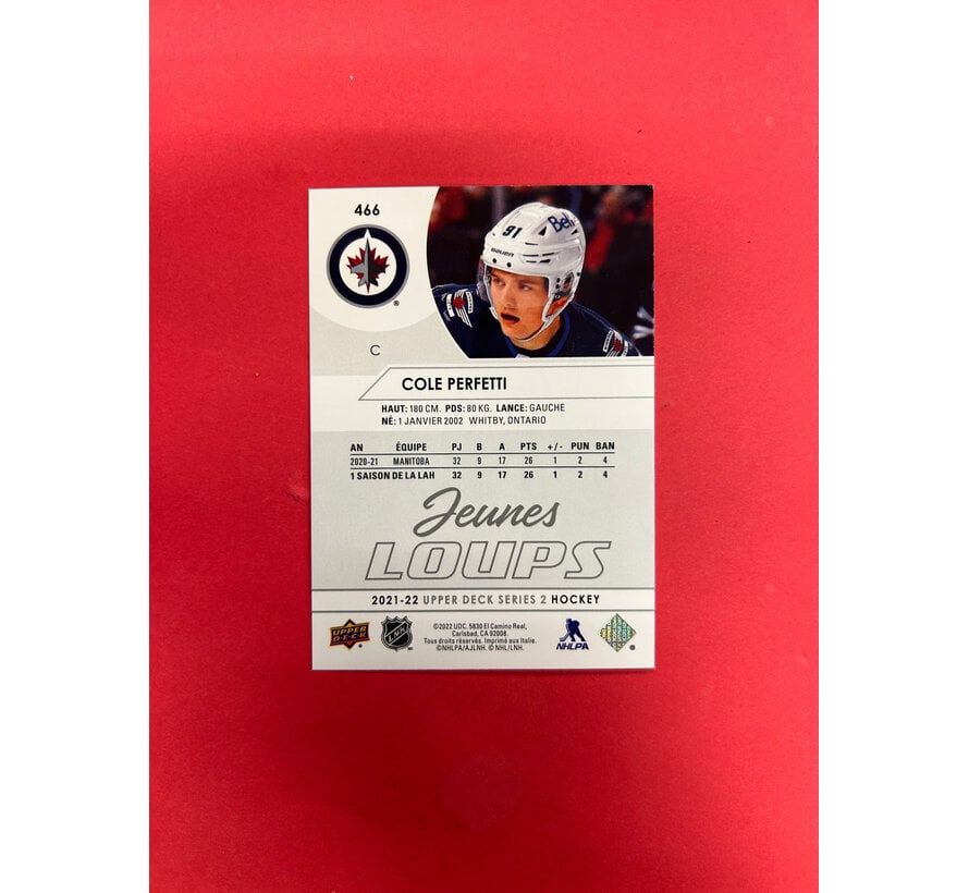 2021-22 UPPER DECK SERIES 2 COLE PERFETTI YOUNG GUNS FRENCH