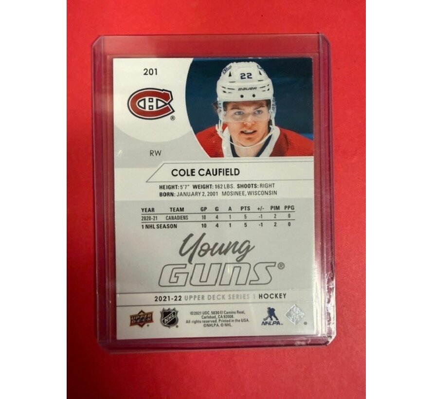 2021-22 UPPER DECK SERIES 1 YOUNG GUNS COLE CAUFIELD #201