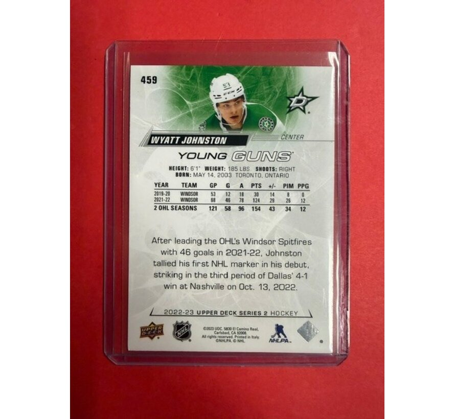 2022-23 UPPER DECK SERIES 1 YOUNG GUNS WYATT JOHNSTON #459