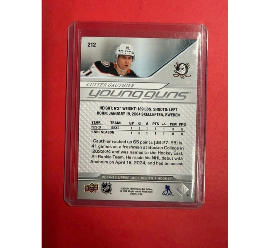 2024-25 UPPER DECK SERIES 1 YOUNG GUNS CUTTER GAUTHEIR #212
