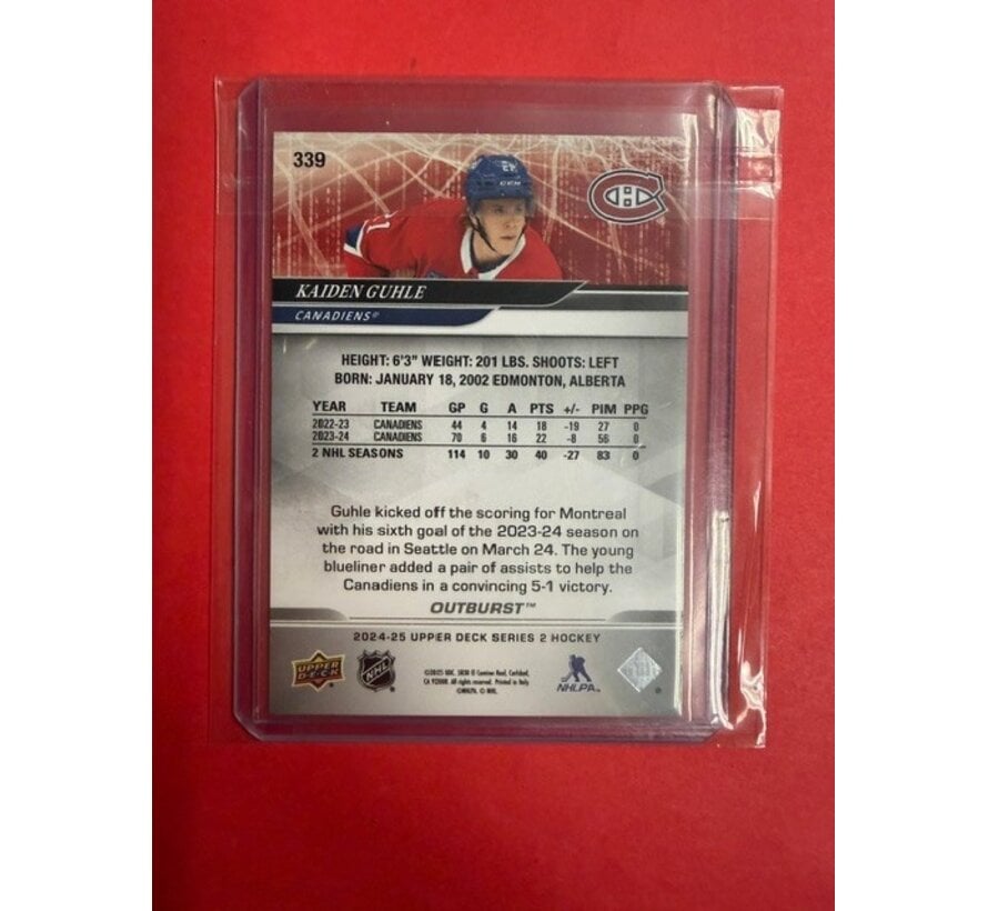 2024-25 UPPER DECK SERIES 2 RED OUTBURST KAIDEN GUHLE /25 #339