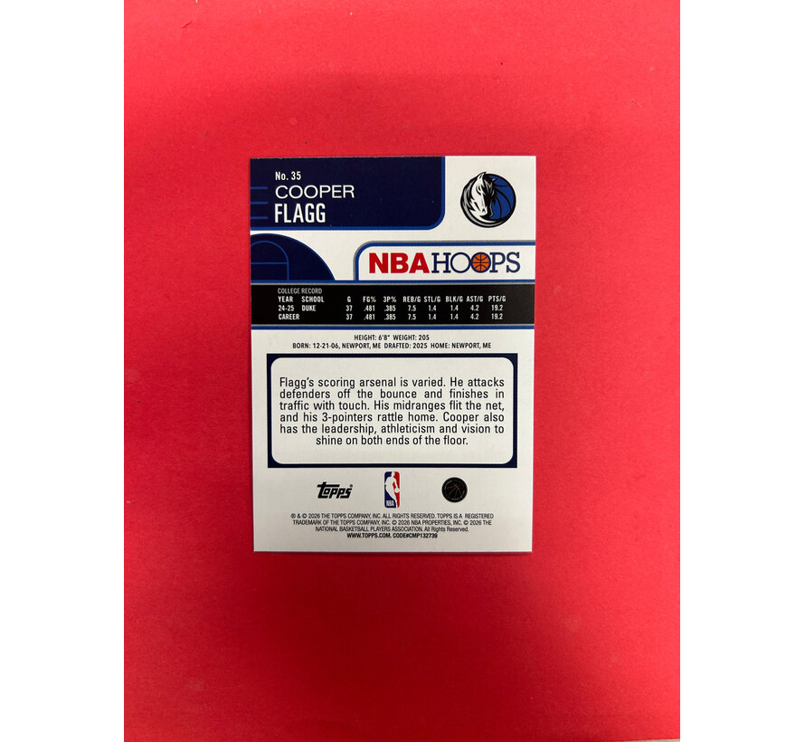 2025-26 TOPPS NBA HOOPS COOPER FLAGG ROOKIE RAINBOW FOIL