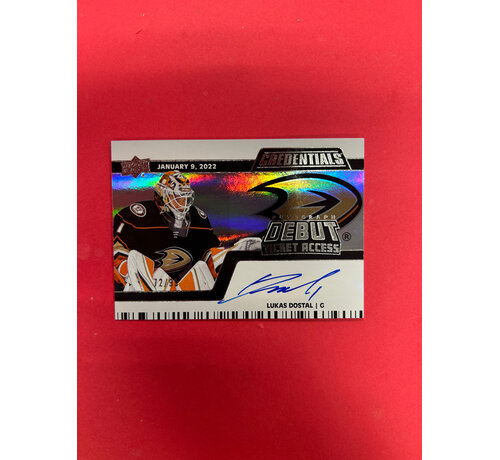 UPPER DECK 2022-23 UPPER DECK CREDENTIALS LUKAS DOSTAL DEBUT TICKET ACCESS AUTO /99
