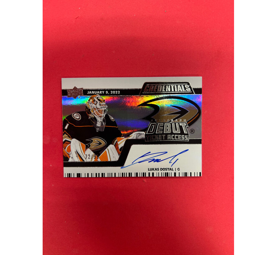 2022-23 UPPER DECK CREDENTIALS LUKAS DOSTAL DEBUT TICKET ACCESS AUTO /99