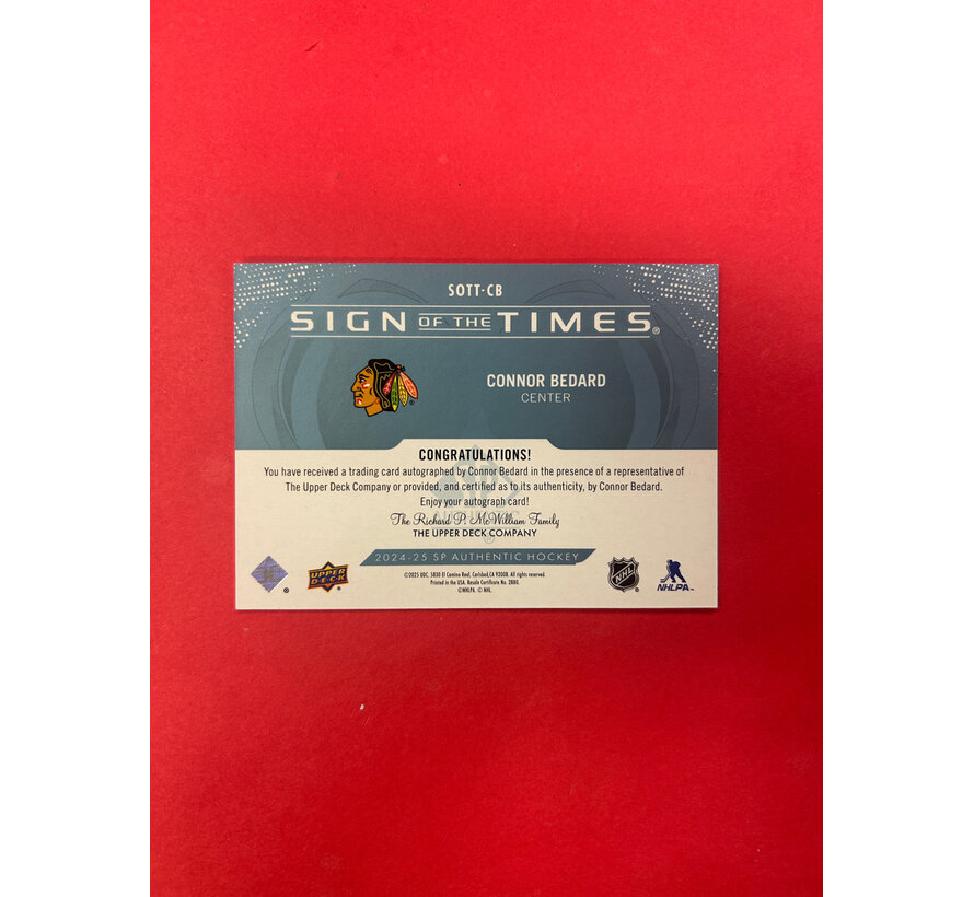 2024-25 SP AUTHENTIC CONNOR BEDARD SIGN OF THE TIMES